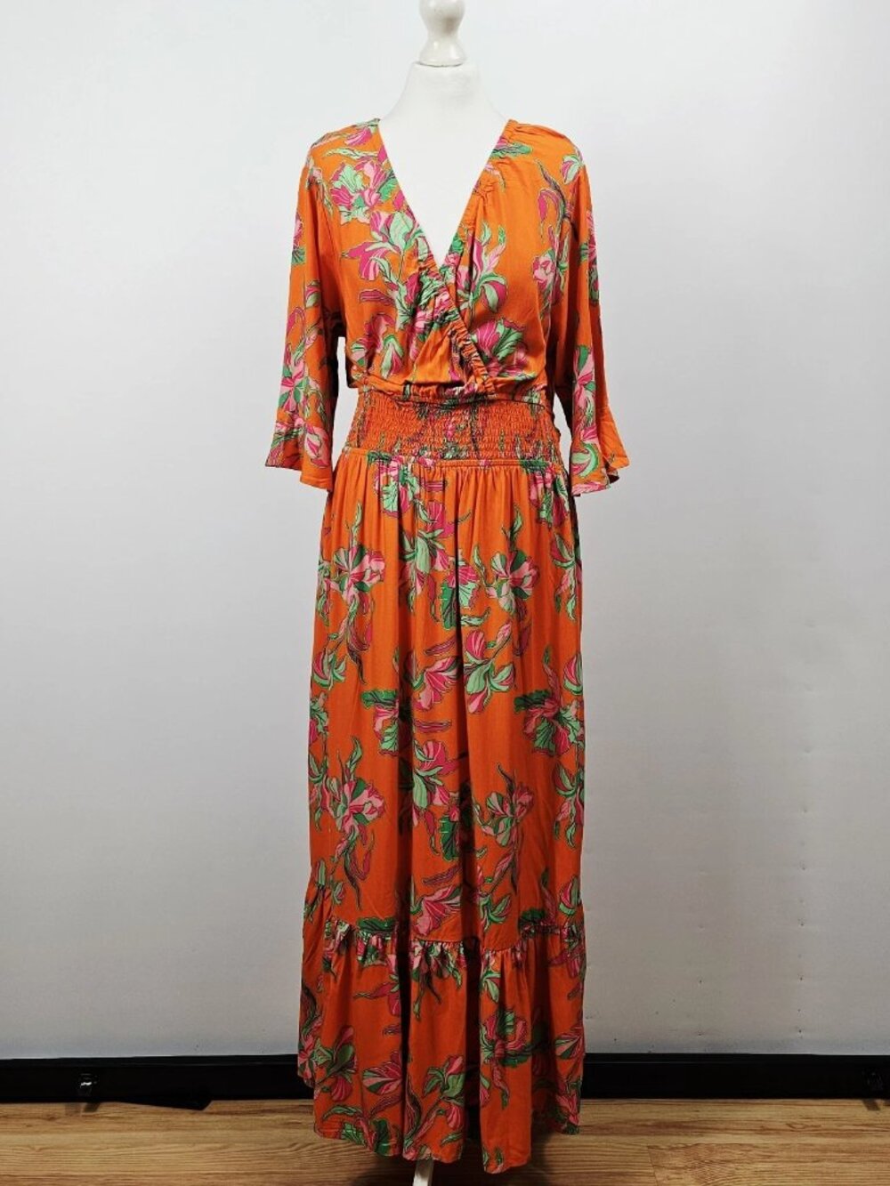 A huge dress with an orange floral pattern